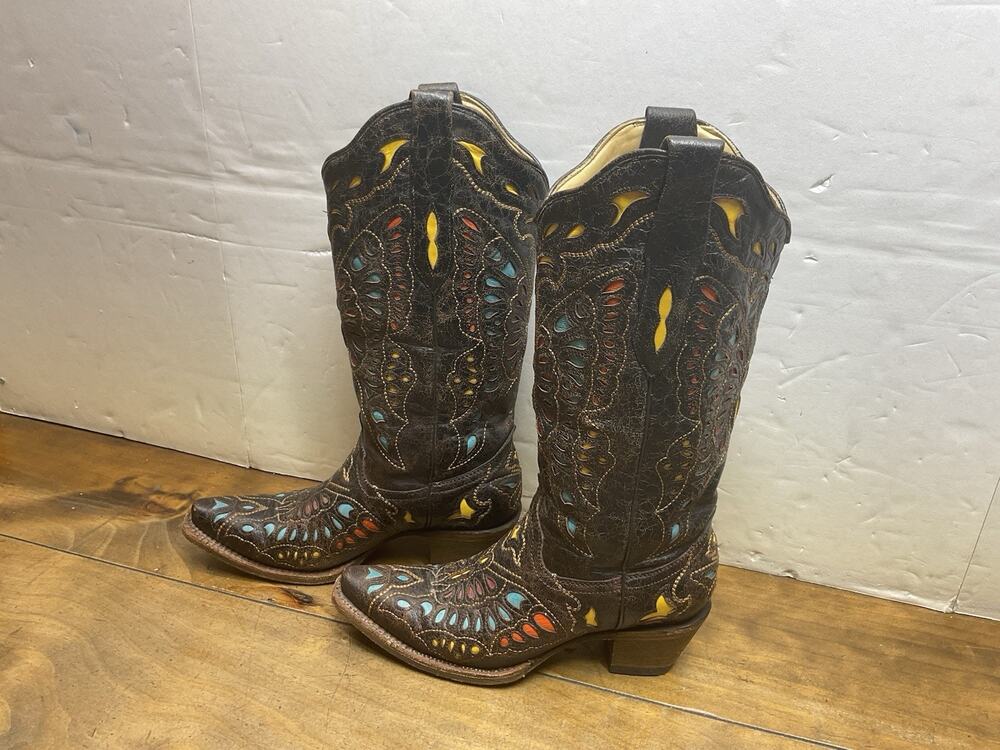 Corral Butterfly Inlay Leather Cowboy Boots Style A1928 Women's Size 6.5M
